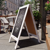 Canterbury 40" x 20" Whitewashed Wooden Indoor/Outdoor A-Frame Magnetic Chalkboard Sign Set - 8 Chalk Markers, 10 Stencils, 2 Magnets, and Eraser