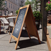 Canterbury 40" x 20" Rustic Brown Wooden Indoor/Outdoor A-Frame Magnetic Chalkboard Sign Set with 8 Chalk Markers, 10 Stencils, 2 Magnets, and Eraser