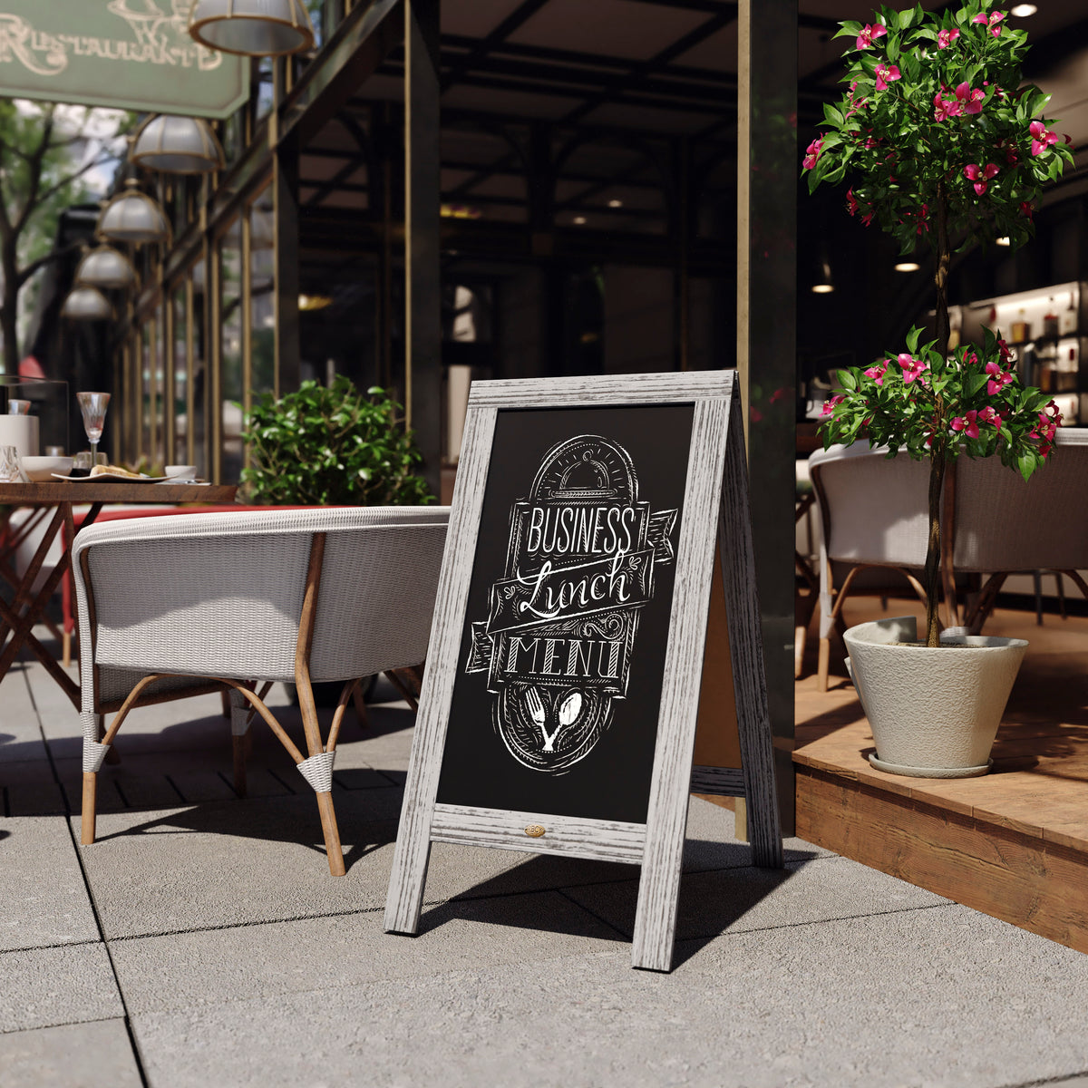 Canterbury 40" x 20" Vintage Wooden A-Frame Magnetic Indoor/Outdoor Chalkboard Sign, Freestanding Double Sided Extra Large Message Board, Graywash