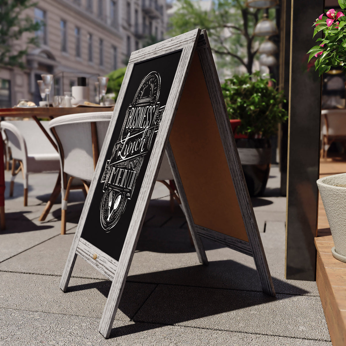 Canterbury 40" x 20" Vintage Wooden A-Frame Magnetic Indoor/Outdoor Chalkboard Sign, Freestanding Double Sided Extra Large Message Board, Graywash