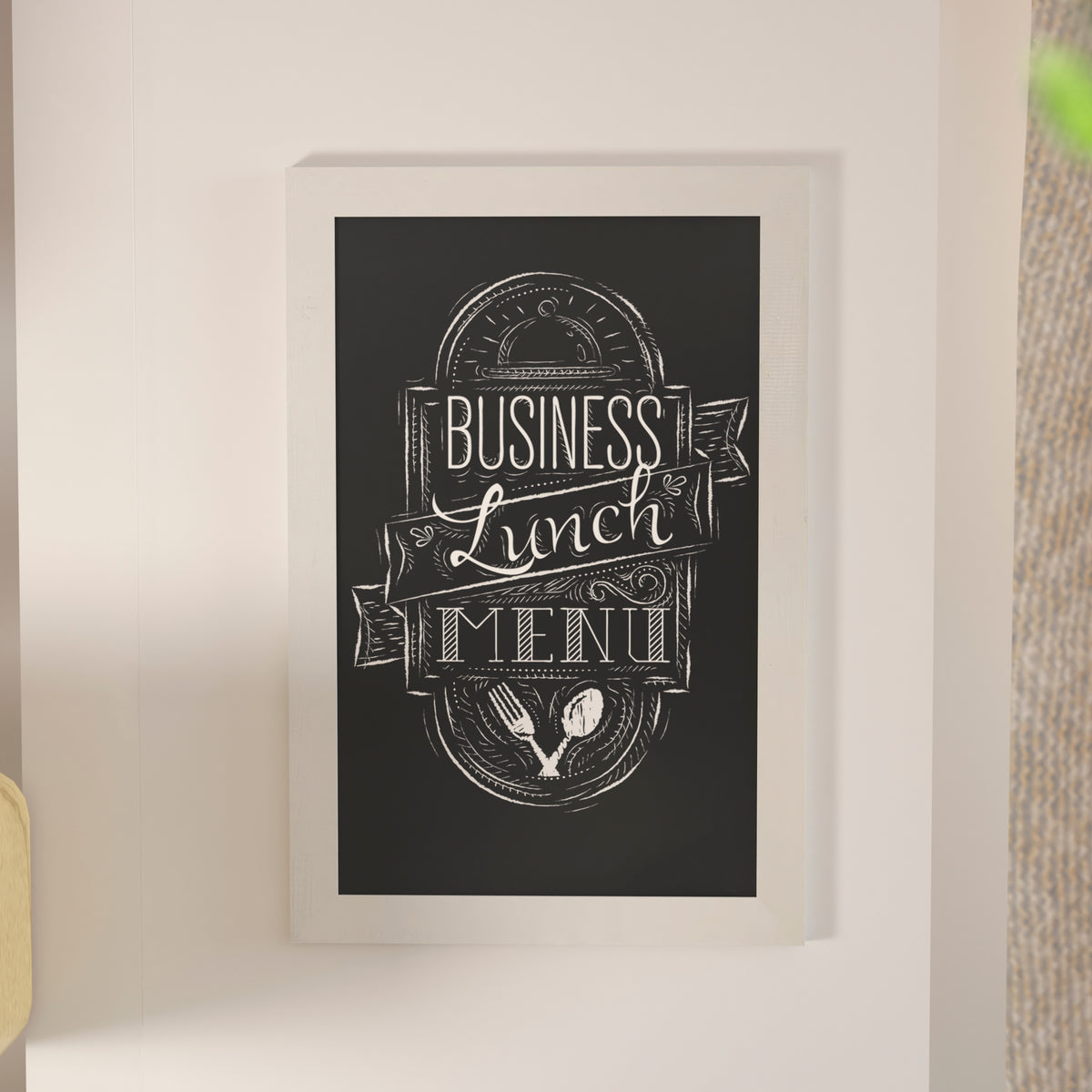 Canterbury 20" x 30" White Wall Mount Magnetic Chalkboard Sign with Eraser, Hanging Wall Chalkboard Memo Board for Home, School, or Business