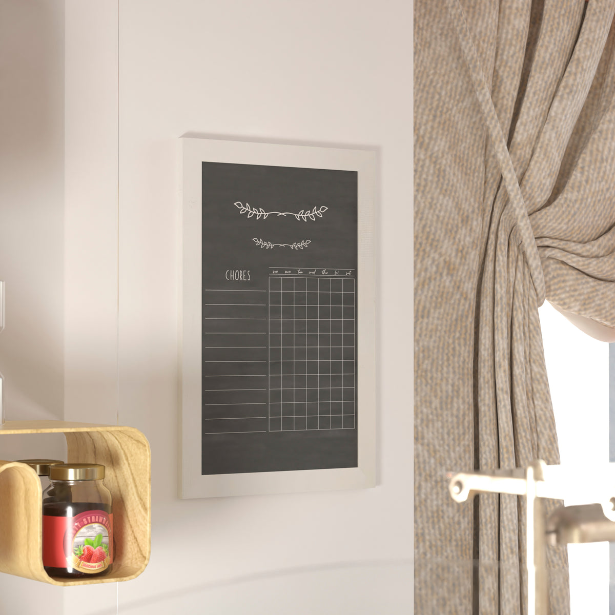 Canterbury 20" x 30" White Wall Mount Magnetic Chalkboard Sign with Eraser, Hanging Wall Chalkboard Memo Board for Home, School, or Business