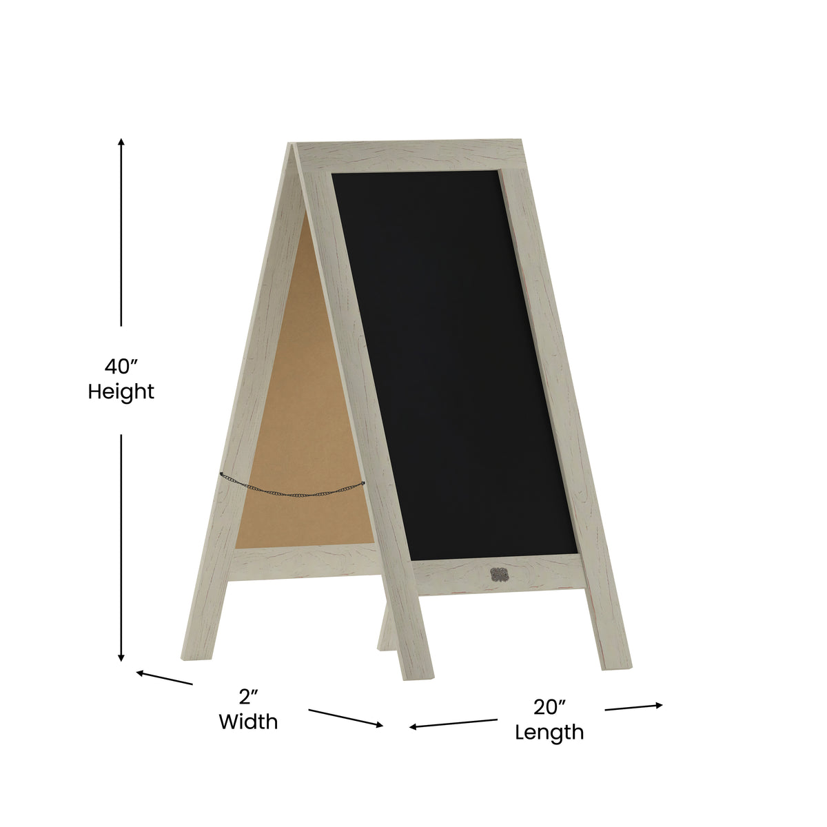 Canterbury 40" x 20" Vintage Wooden A-Frame Magnetic Indoor/Outdoor Chalkboard Sign, Freestanding Double Sided Extra Large Message Board, White