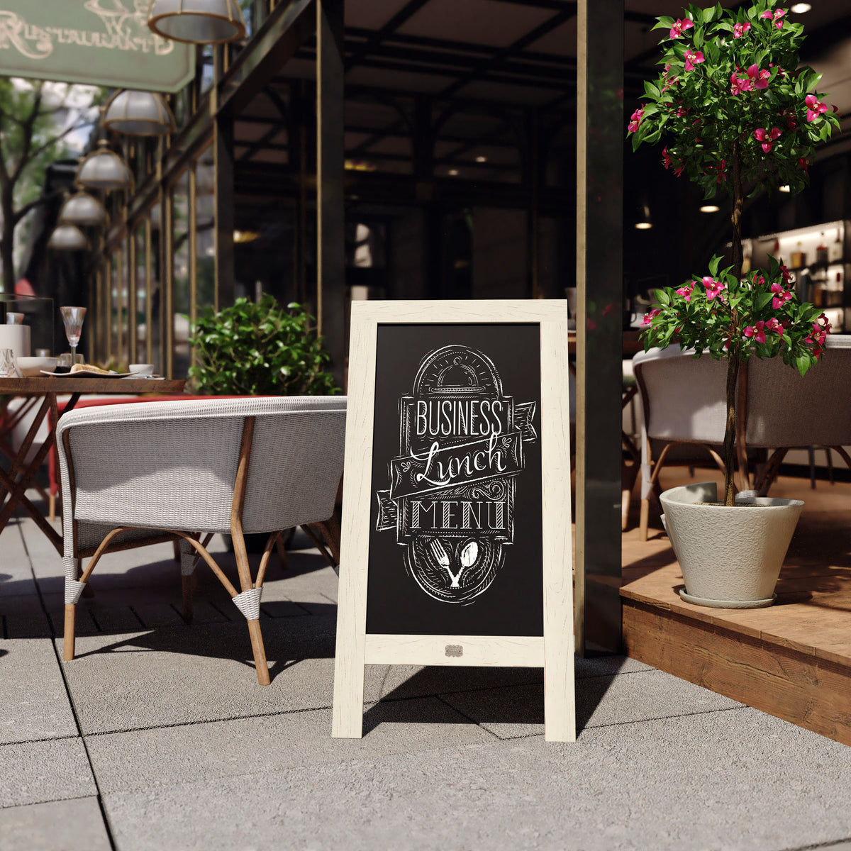 Canterbury 40" x 20" Vintage Wooden A-Frame Magnetic Indoor/Outdoor Chalkboard Sign, Freestanding Double Sided Extra Large Message Board, White