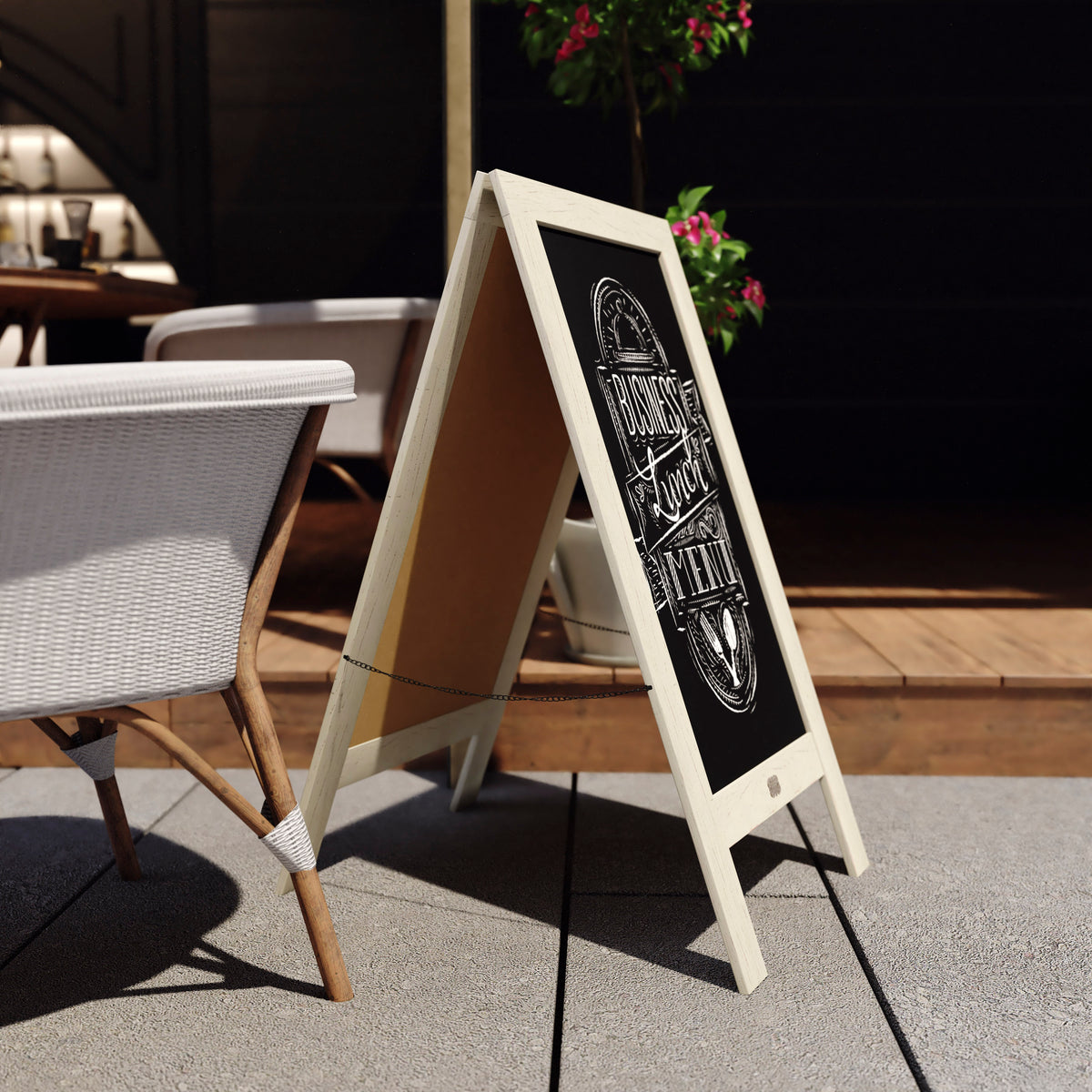 Canterbury 40" x 20" Vintage Wooden A-Frame Magnetic Indoor/Outdoor Chalkboard Sign, Freestanding Double Sided Extra Large Message Board, White