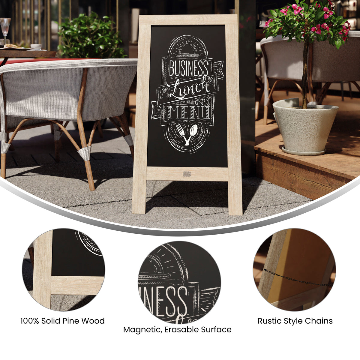 Canterbury 40" x 20" Vintage Wooden A-Frame Magnetic Indoor/Outdoor Chalkboard Sign, Freestanding Double Sided Extra Large Message Board, Weathered