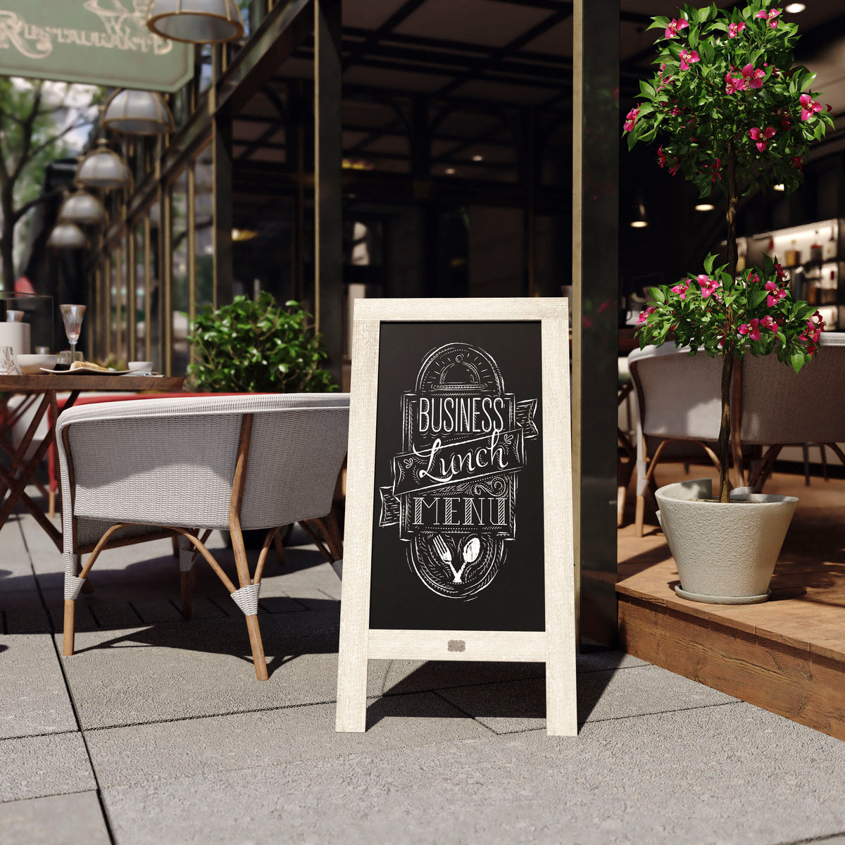Canterbury 40" x 20" Weathered Wooden Indoor/Outdoor A-Frame Magnetic Chalkboard Sign Set with 8 Chalk Markers, 10 Stencils, and 2 Magnets, and Eraser