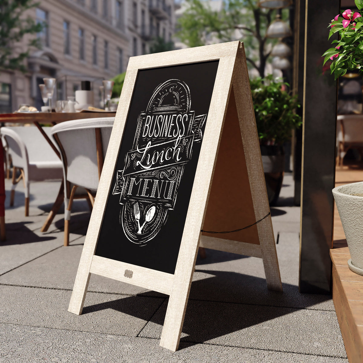 Canterbury 40" x 20" Weathered Wooden Indoor/Outdoor A-Frame Magnetic Chalkboard Sign Set with 8 Chalk Markers, 10 Stencils, and 2 Magnets, and Eraser
