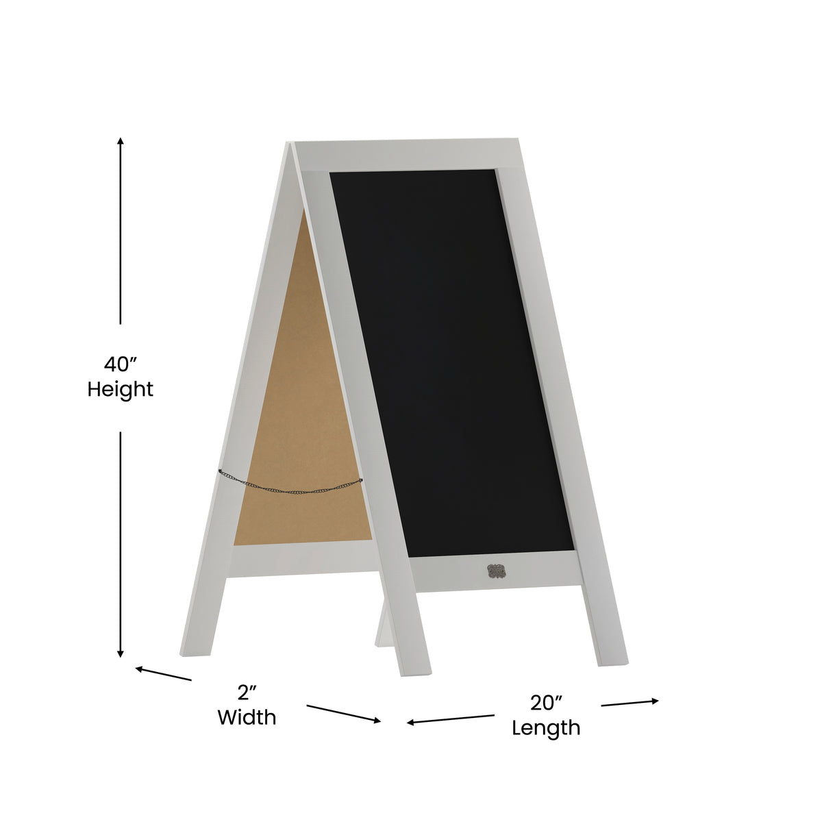 Canterbury 40" x 20" White Wooden Indoor/Outdoor A-Frame Magnetic Chalkboard Sign Set with 8 Chalk Markers, 10 Stencils, and 2 Magnets, and Eraser