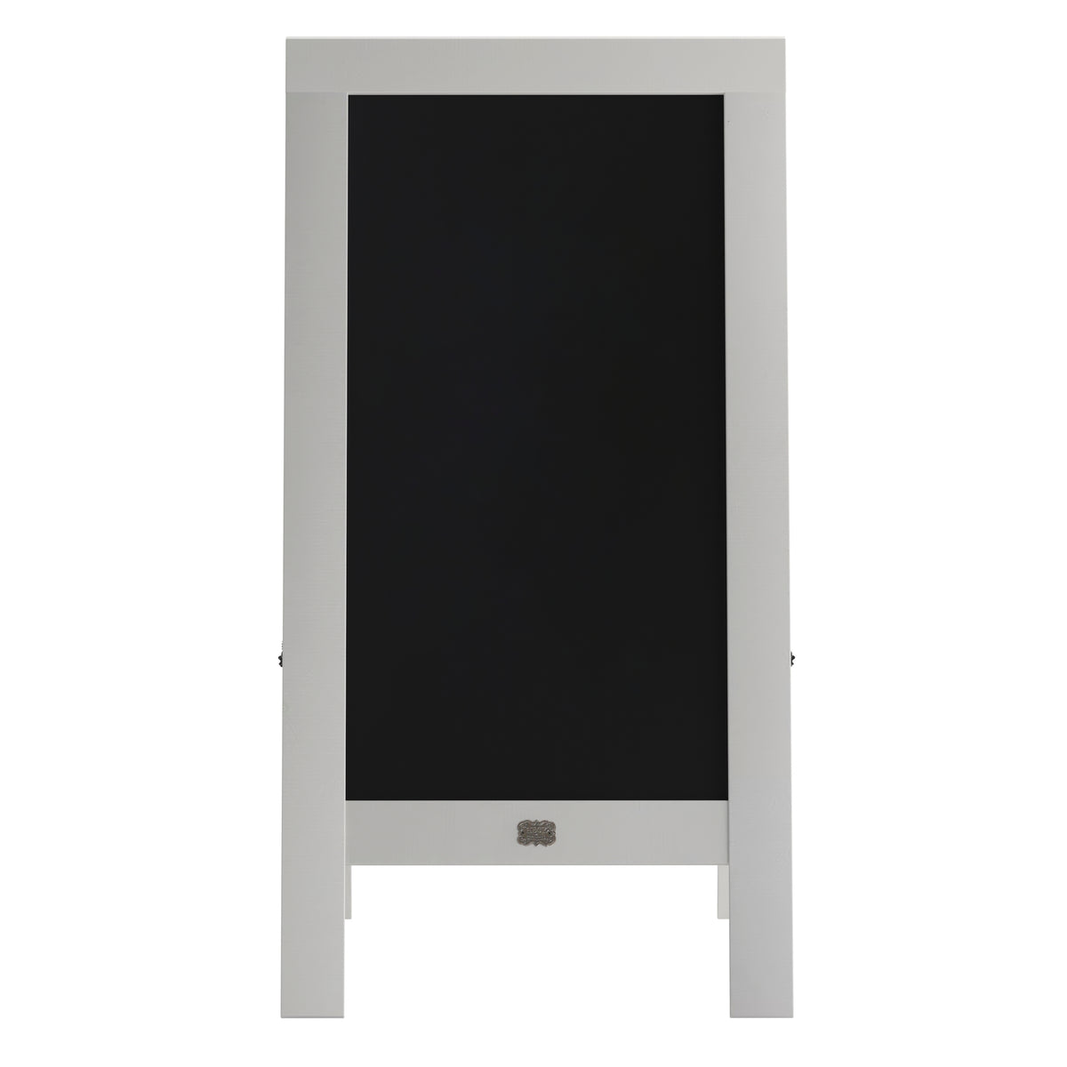 Canterbury 40" x 20" White Wooden Indoor/Outdoor A-Frame Magnetic Chalkboard Sign Set with 8 Chalk Markers, 10 Stencils, and 2 Magnets, and Eraser