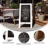 Canterbury 40" x 20" White Wooden Indoor/Outdoor A-Frame Magnetic Chalkboard Sign Set with 8 Chalk Markers, 10 Stencils, and 2 Magnets, and Eraser