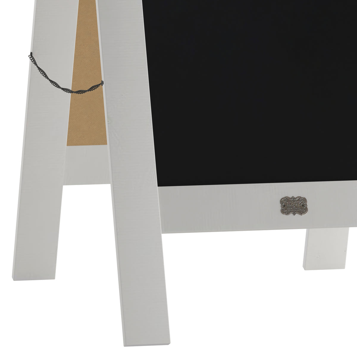 Canterbury 40" x 20" White Wooden Indoor/Outdoor A-Frame Magnetic Chalkboard Sign Set with 8 Chalk Markers, 10 Stencils, and 2 Magnets, and Eraser