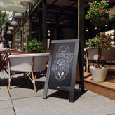 Canterbury 40" x 20" Black Wooden Indoor/Outdoor A-Frame Magnetic Chalkboard Sign Set with 8 Chalk Markers, 10 Stencils, and 2 Magnets, and Eraser