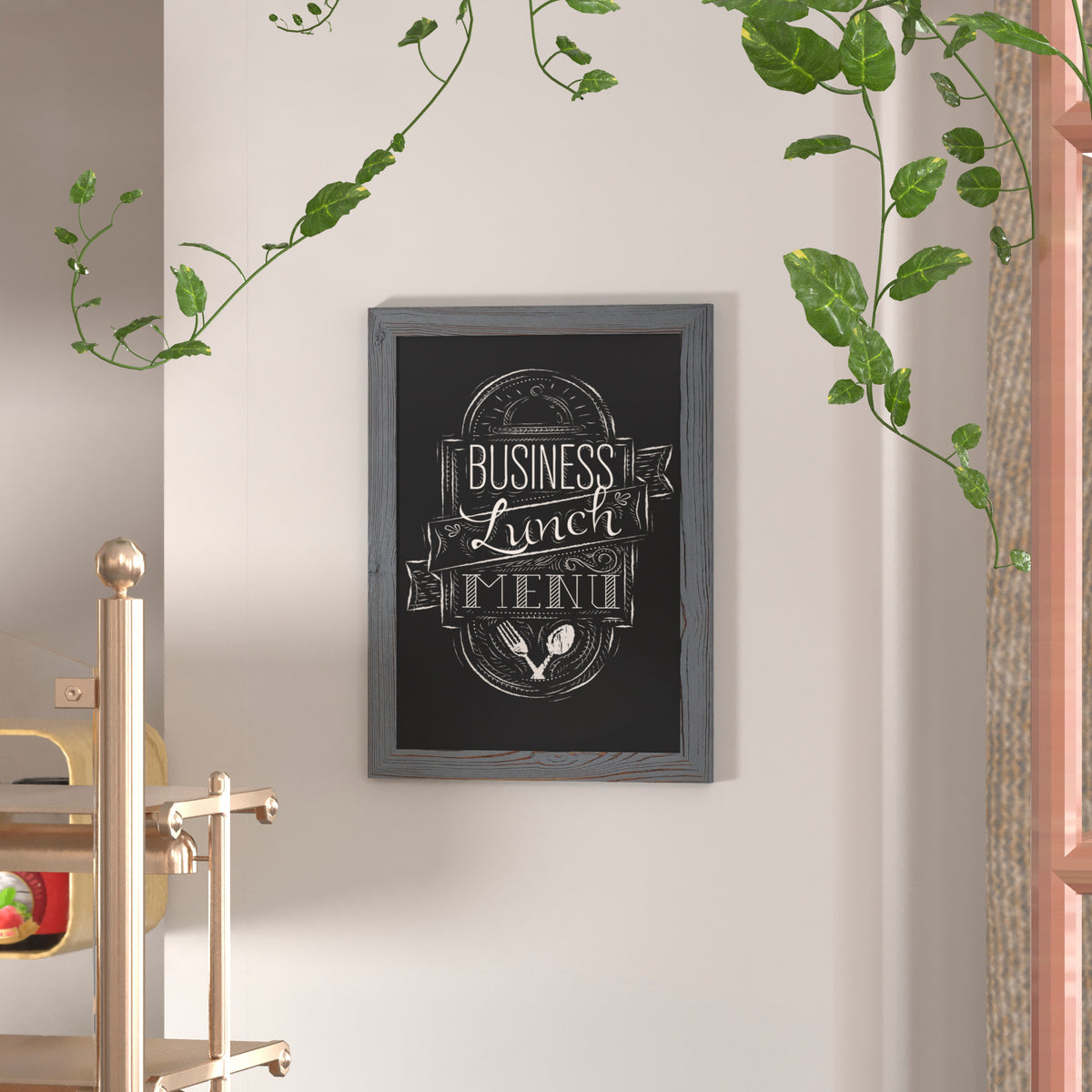 Canterbury 18" x 24" Rustic Gray Wall Mount Magnetic Chalkboard Sign with Eraser, Hanging Wall Chalkboard Memo Board for Home, School, or Business