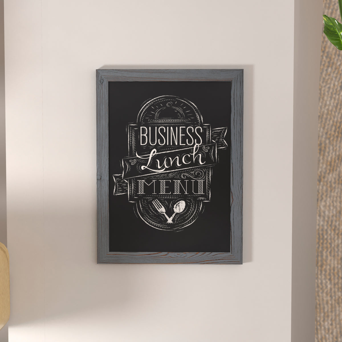 Canterbury 18" x 24" Rustic Gray Wall Mount Magnetic Chalkboard Sign with Eraser, Hanging Wall Chalkboard Memo Board for Home, School, or Business