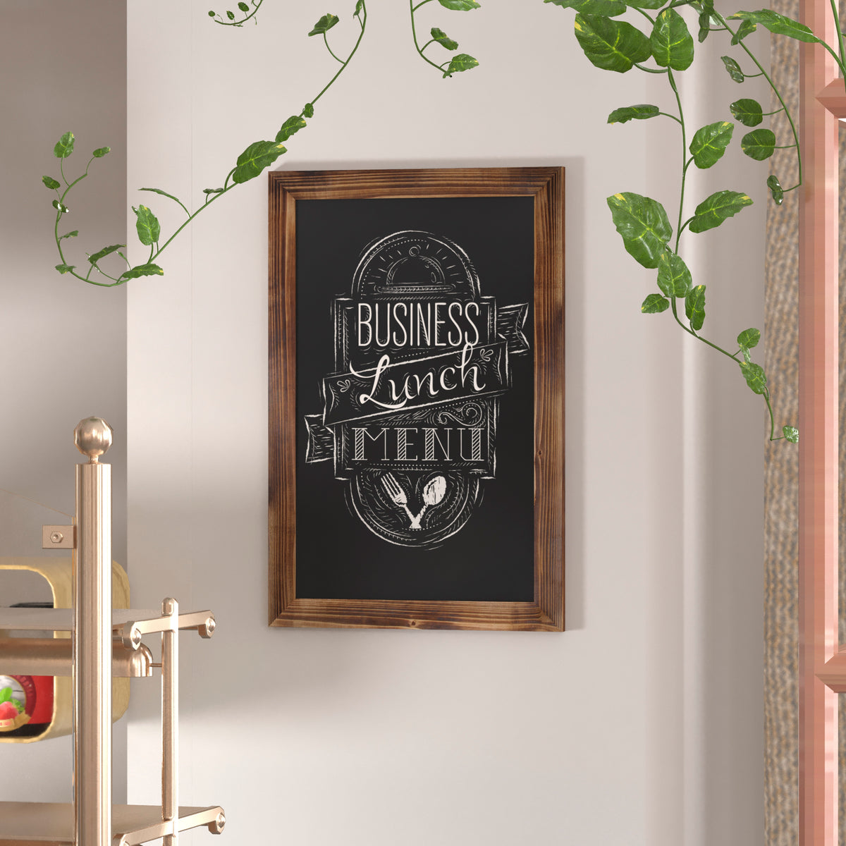 Canterbury 20" x 30" Torched Wood Wall Mount Magnetic Chalkboard Sign with Eraser, Hanging Wall Chalkboard Memo Board for Home, School, or Business