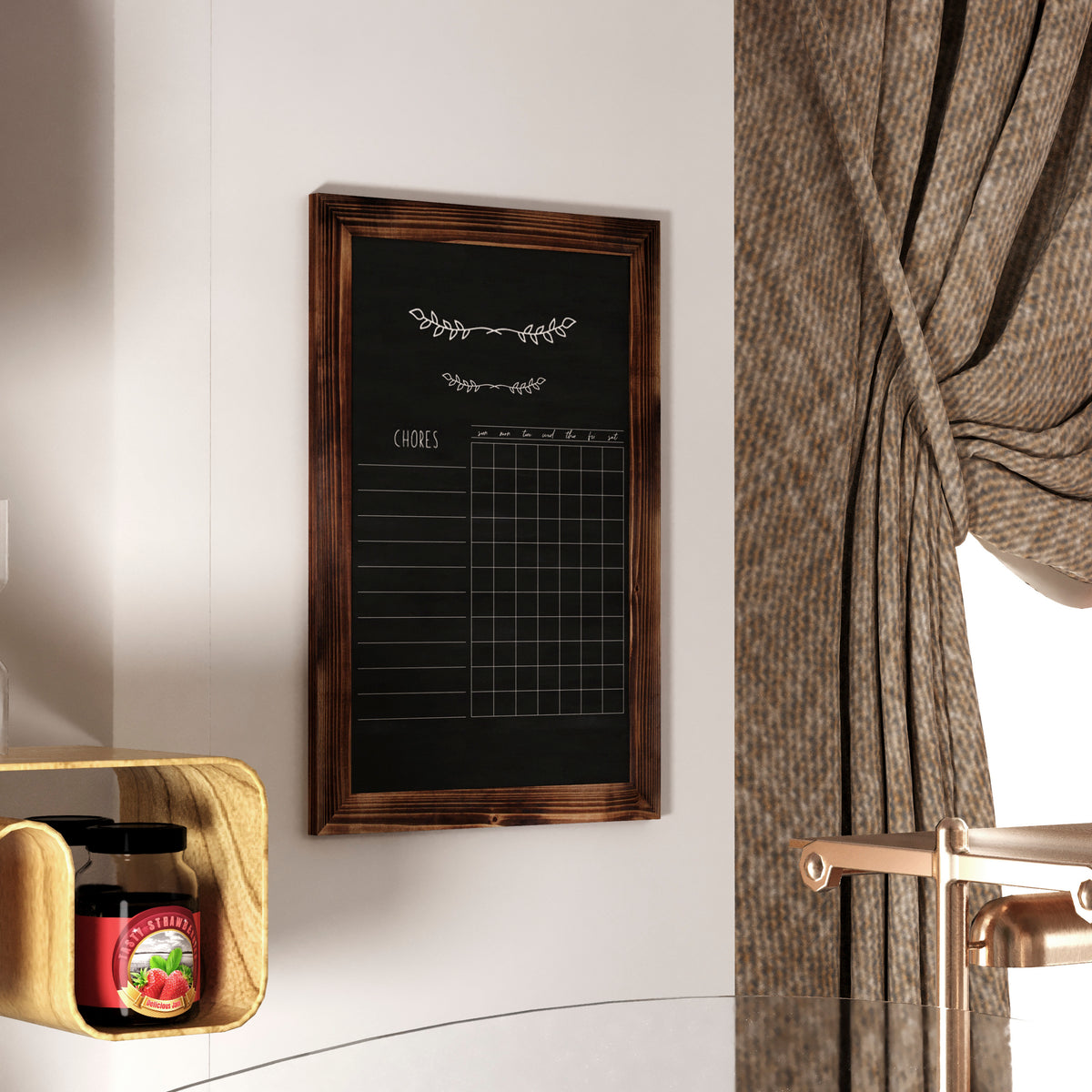 Canterbury 20" x 30" Torched Wood Wall Mount Magnetic Chalkboard Sign with Eraser, Hanging Wall Chalkboard Memo Board for Home, School, or Business