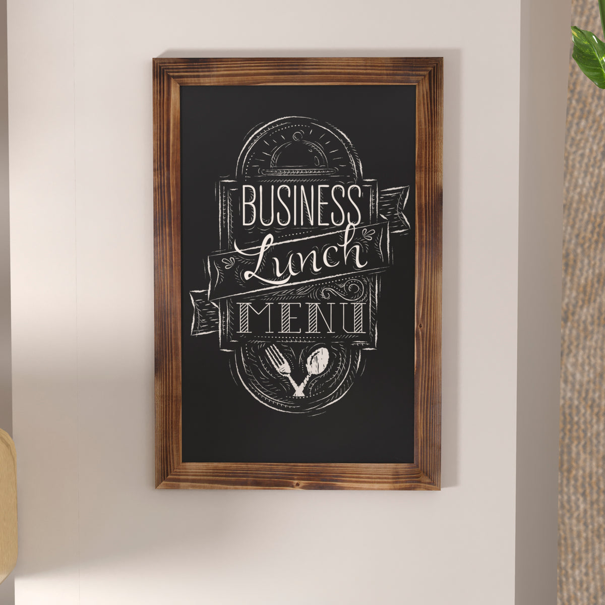 Canterbury 20" x 30" Torched Wood Wall Mount Magnetic Chalkboard Sign with Eraser, Hanging Wall Chalkboard Memo Board for Home, School, or Business