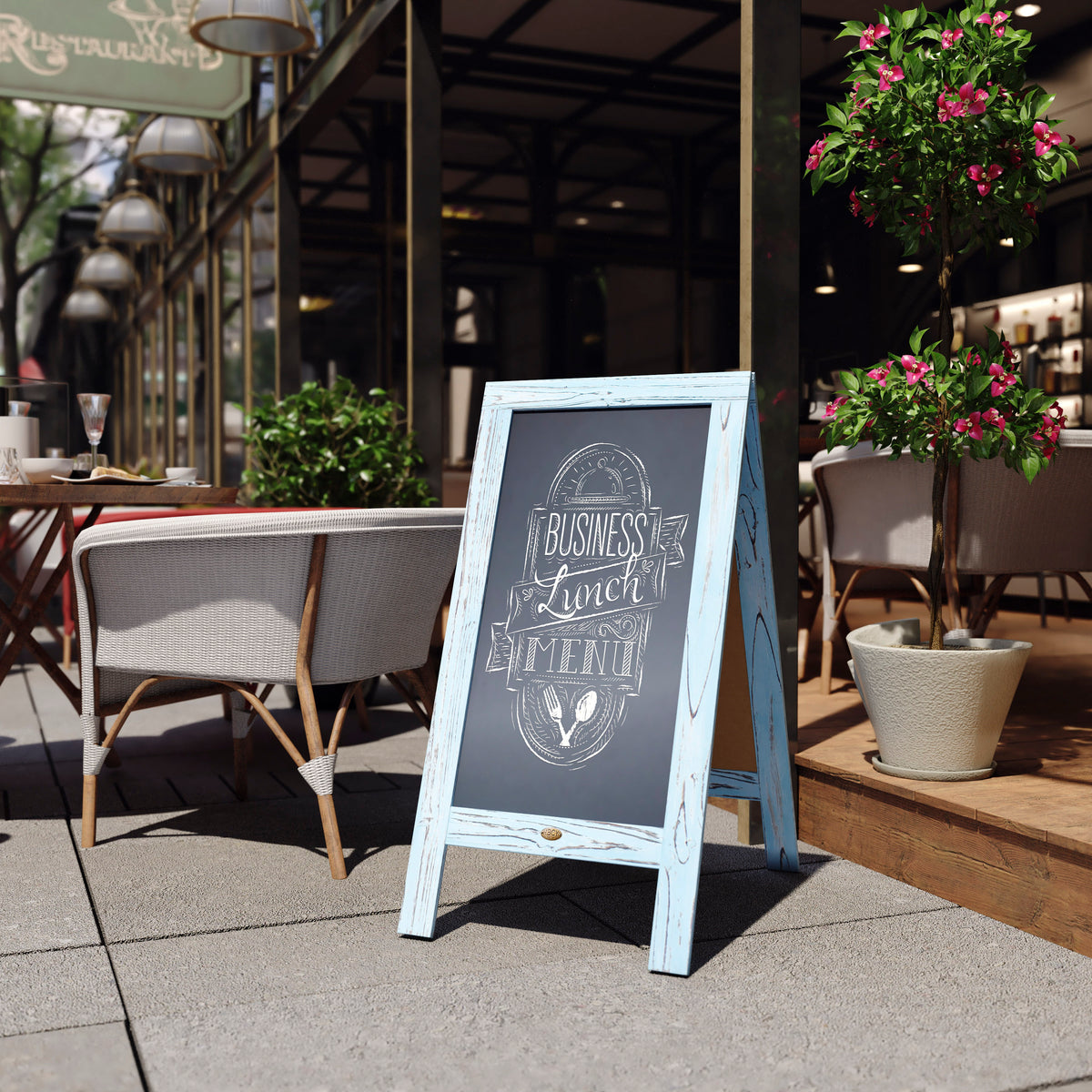 Canterbury 40" x 20" Vintage Wooden A-Frame Magnetic Indoor/Outdoor Chalkboard Sign, Freestanding Double Sided Extra Large Message Board, Robin Blue