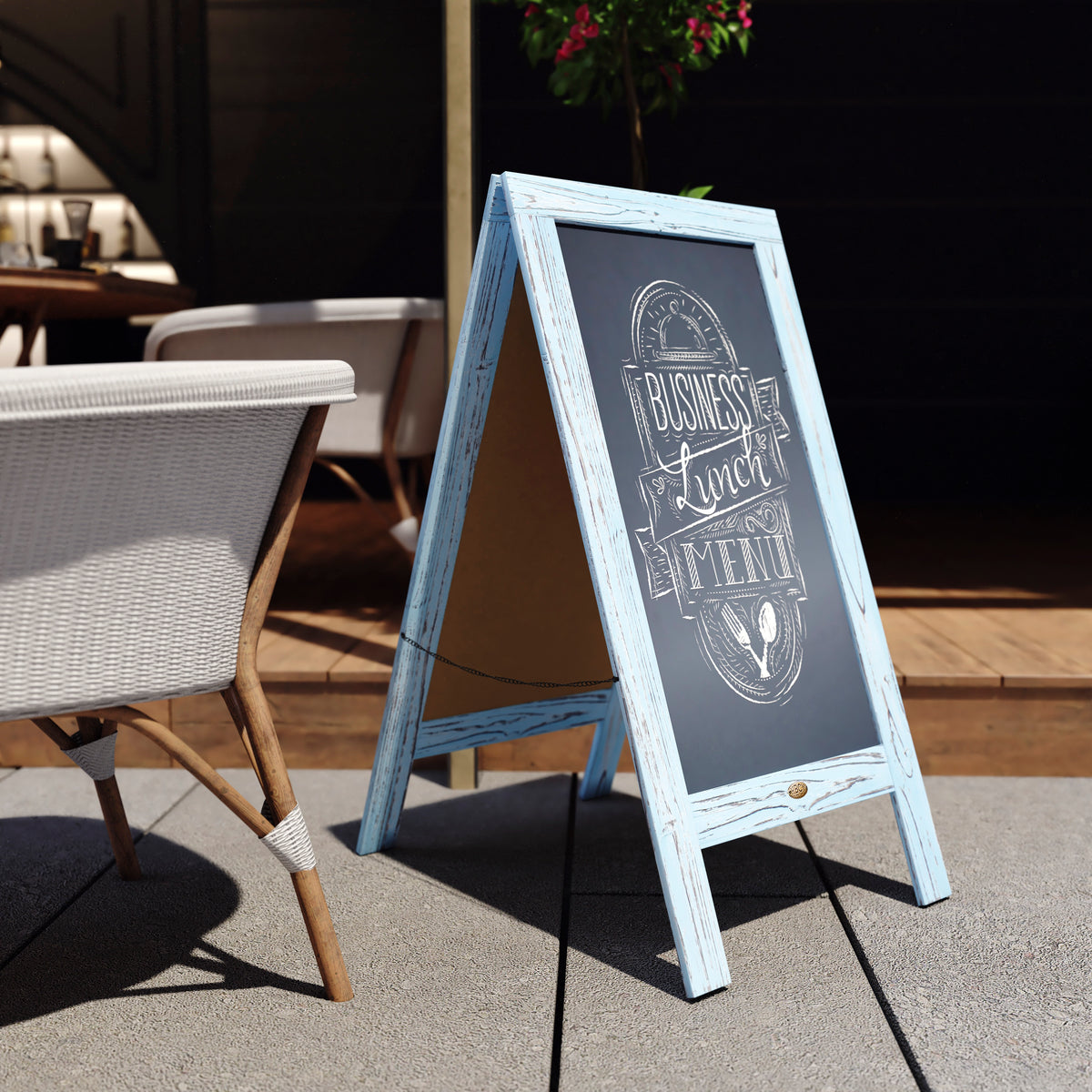 Canterbury 40" x 20" Vintage Wooden A-Frame Magnetic Indoor/Outdoor Chalkboard Sign, Freestanding Double Sided Extra Large Message Board, Robin Blue