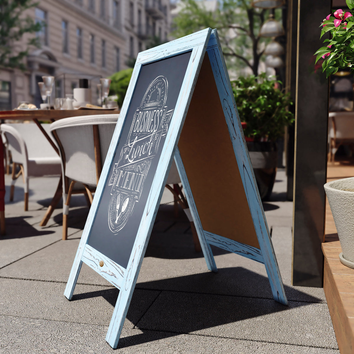 Canterbury 40" x 20" Vintage Wooden A-Frame Magnetic Indoor/Outdoor Chalkboard Sign, Freestanding Double Sided Extra Large Message Board, Robin Blue