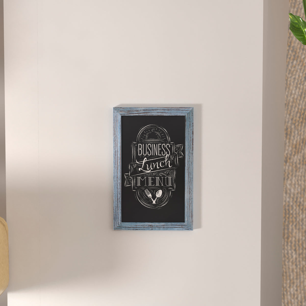 Canterbury 11" x 17" Rustic Blue Wall Mount Magnetic Chalkboard Sign with Eraser, Hanging Wall Chalkboard Memo Board for Home, School, or Business