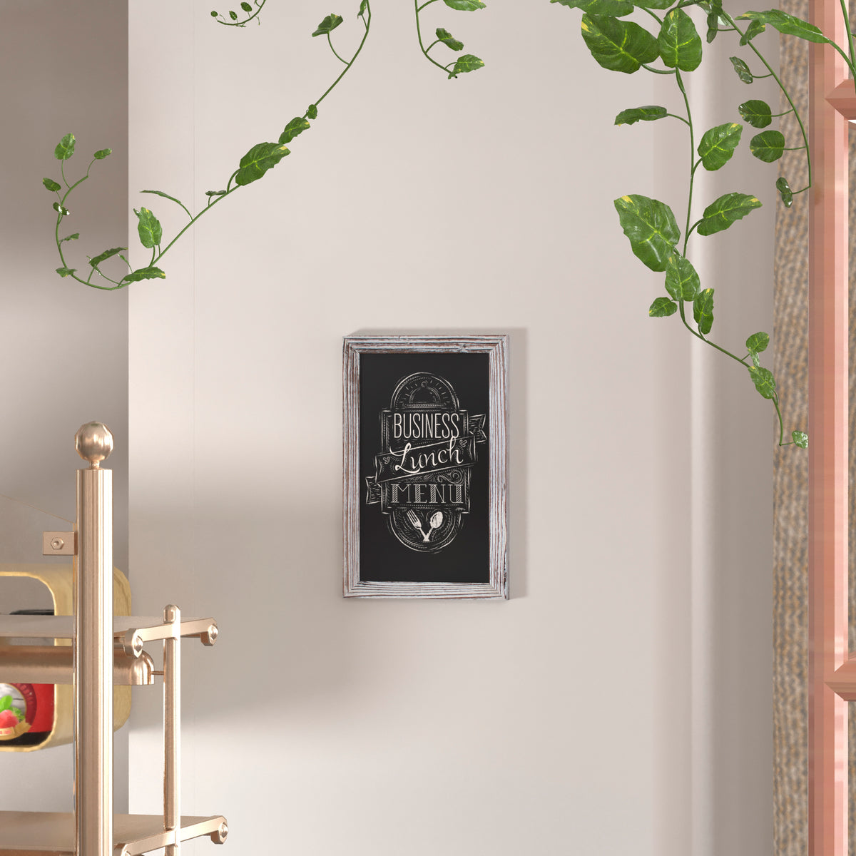 Canterbury 11" x 17" Whitewashed Wall Mount Magnetic Chalkboard Sign with Eraser, Hanging Wall Chalkboard Memo Board for Home, School, or Business