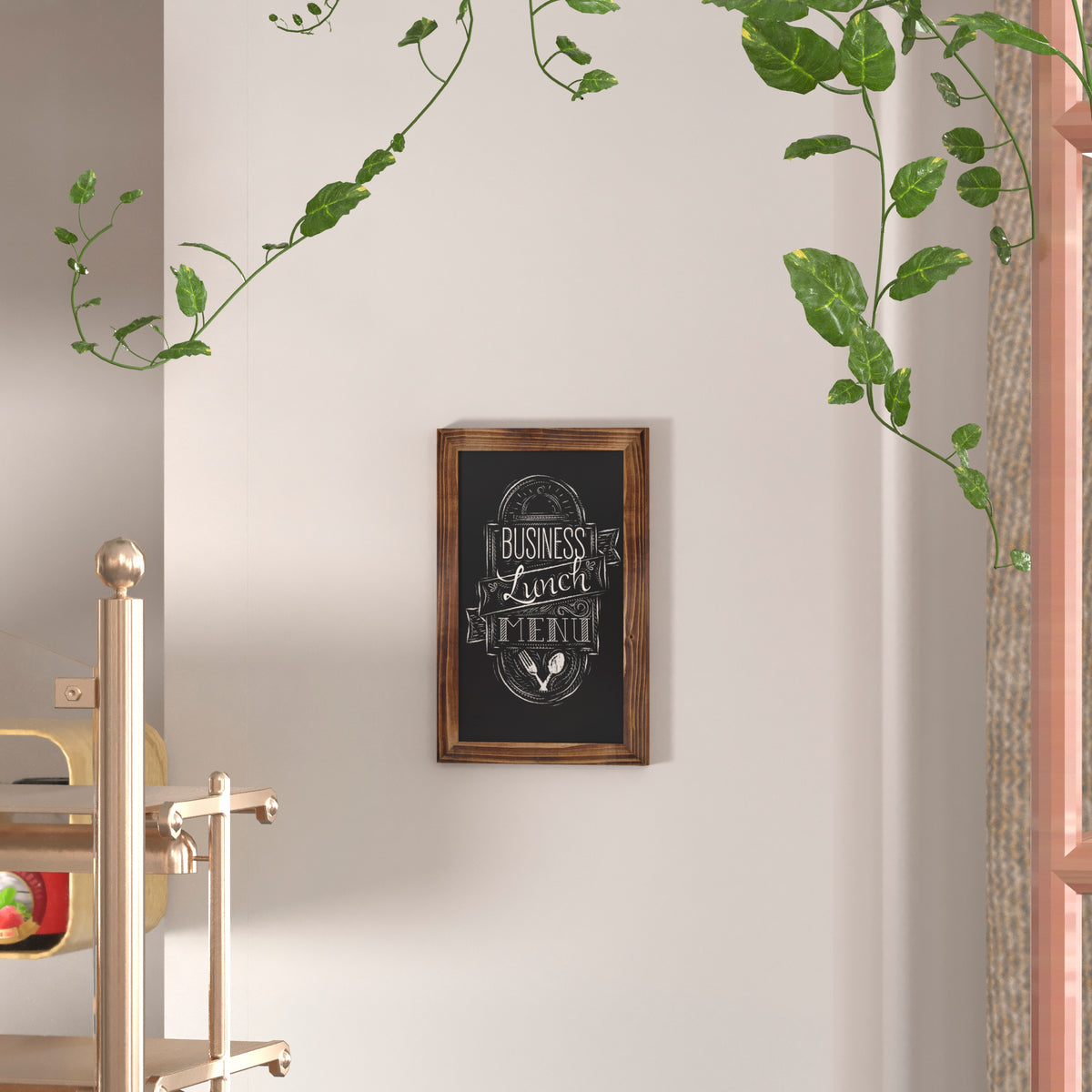 Canterbury 11" x 17" Torched Wood Wall Mount Magnetic Chalkboard Sign with Eraser, Hanging Wall Chalkboard Memo Board for Home, School, or Business