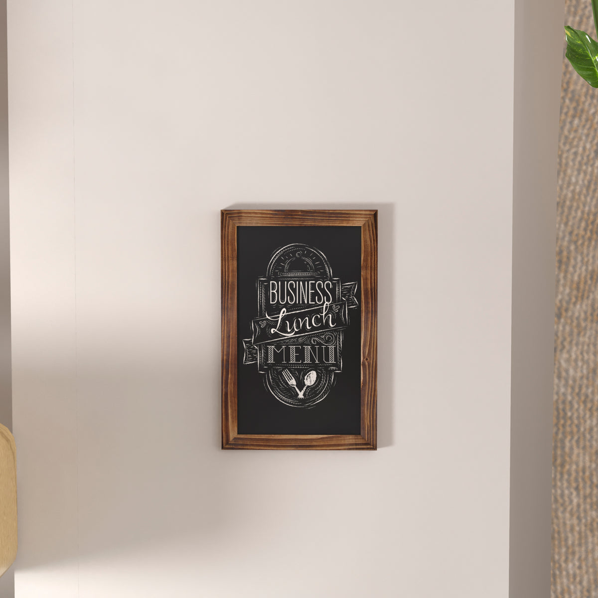 Canterbury 11" x 17" Torched Wood Wall Mount Magnetic Chalkboard Sign with Eraser, Hanging Wall Chalkboard Memo Board for Home, School, or Business