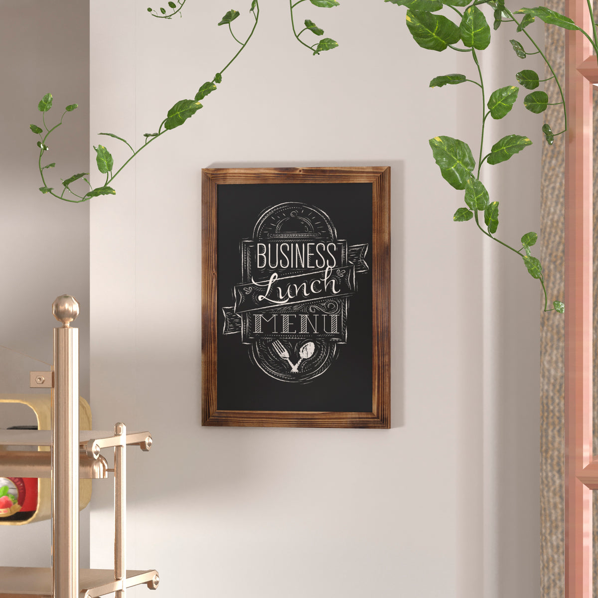 Canterbury 18" x 24" Torched Wood Wall Mount Magnetic Chalkboard Sign with Eraser, Hanging Wall Chalkboard Memo Board for Home, School, or Business