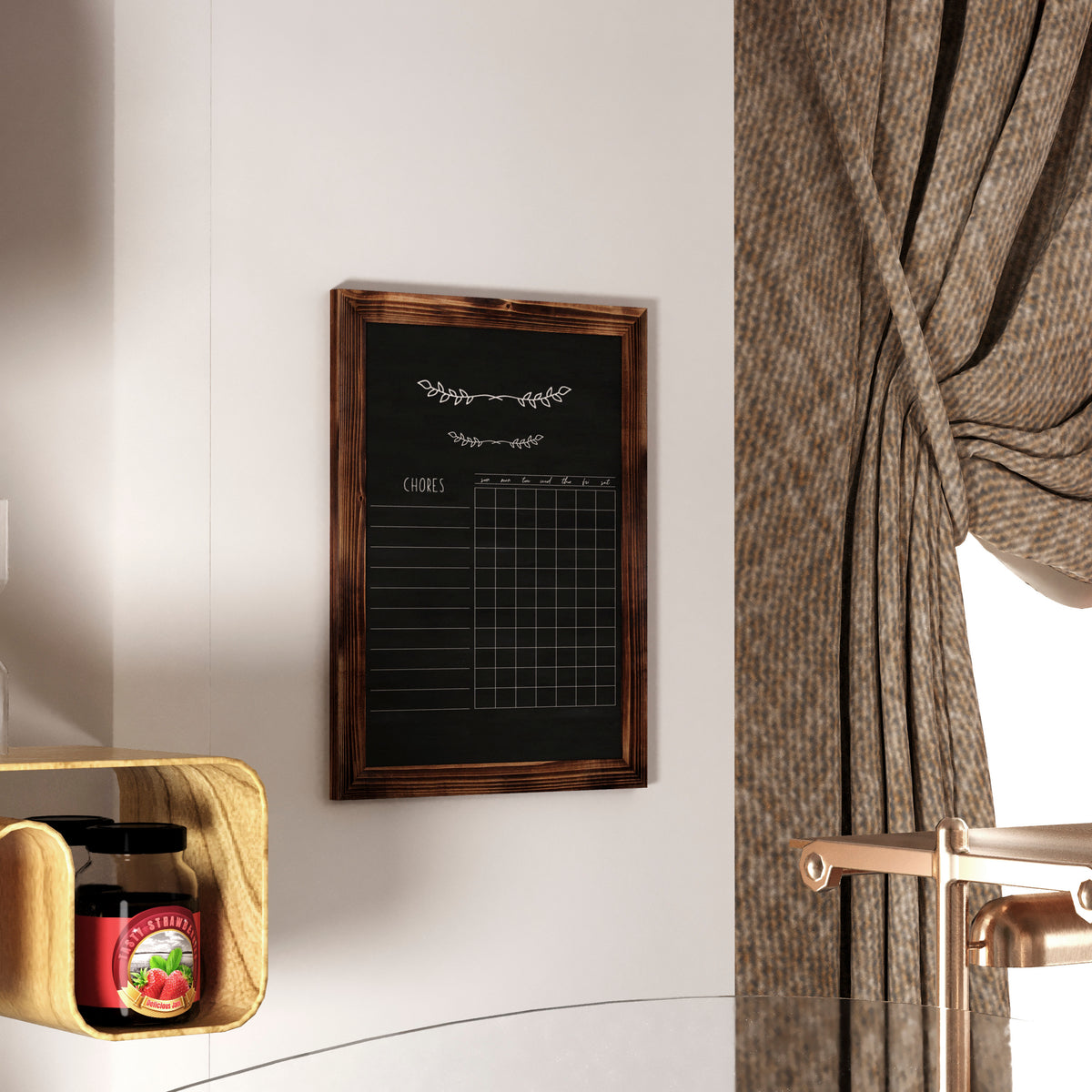 Canterbury 18" x 24" Torched Wood Wall Mount Magnetic Chalkboard Sign with Eraser, Hanging Wall Chalkboard Memo Board for Home, School, or Business