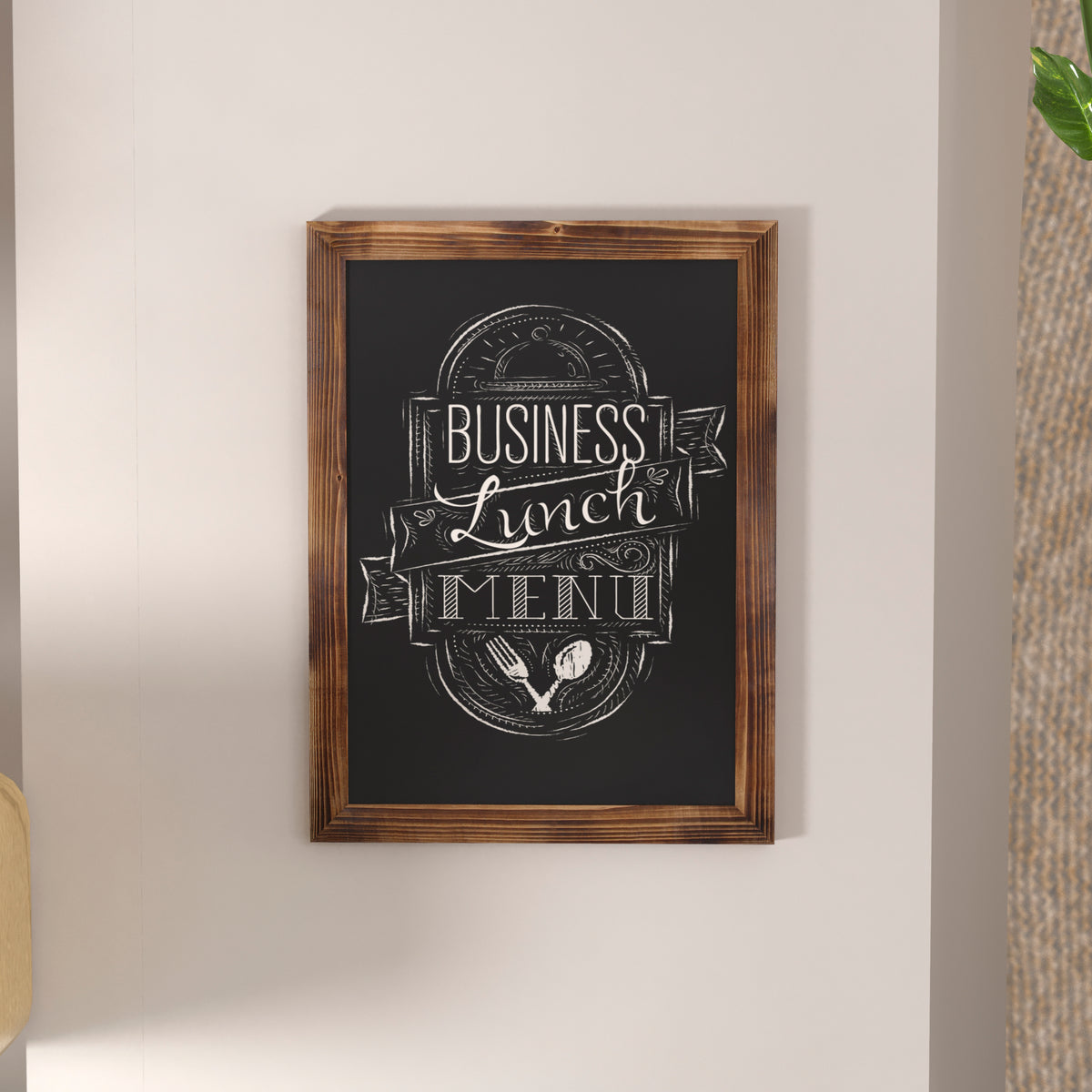 Canterbury 18" x 24" Torched Wood Wall Mount Magnetic Chalkboard Sign with Eraser, Hanging Wall Chalkboard Memo Board for Home, School, or Business