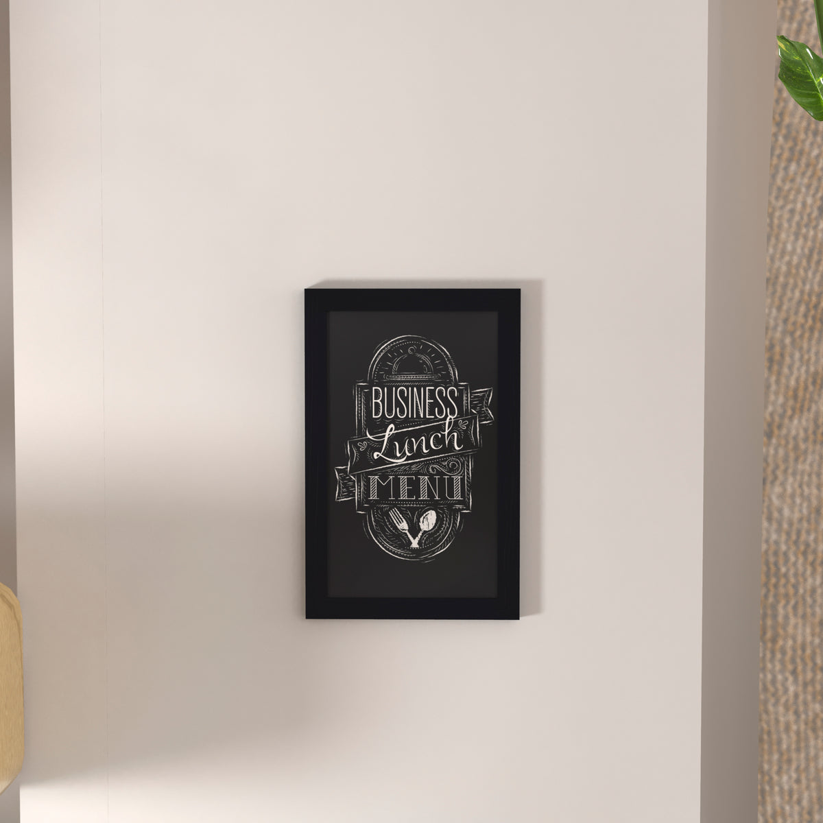 Canterbury 11" x 17" Black Wall Mount Magnetic Chalkboard Sign with Eraser, Hanging Wall Chalkboard Memo Board for Home, School, or Business