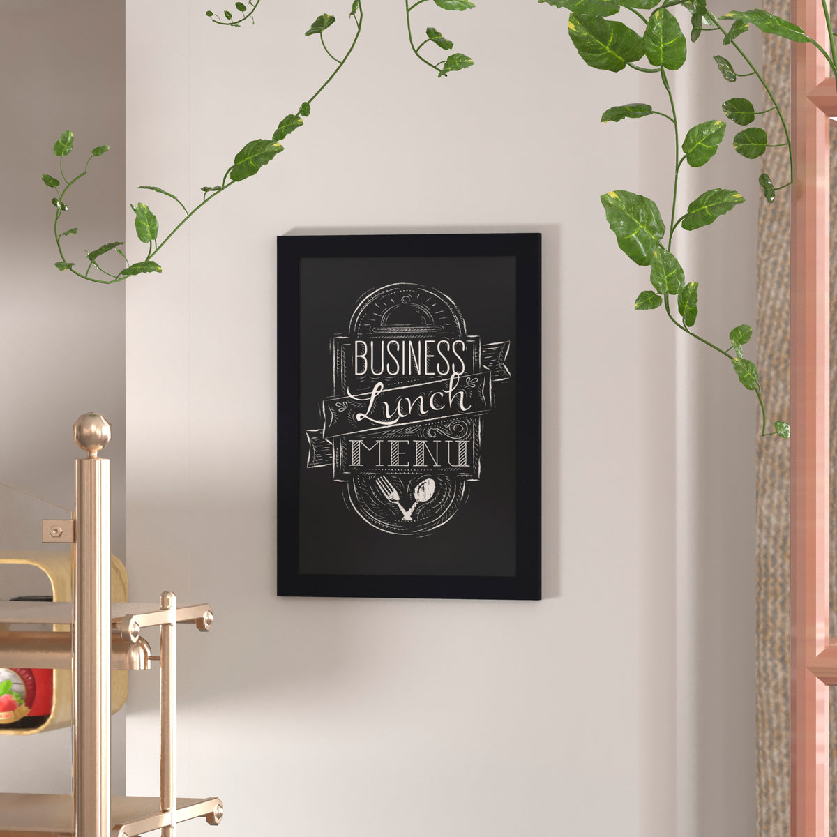 Canterbury 18" x 24" Black Wall Mount Magnetic Chalkboard Sign with Eraser, Hanging Wall Chalkboard Memo Board for Home, School, or Business
