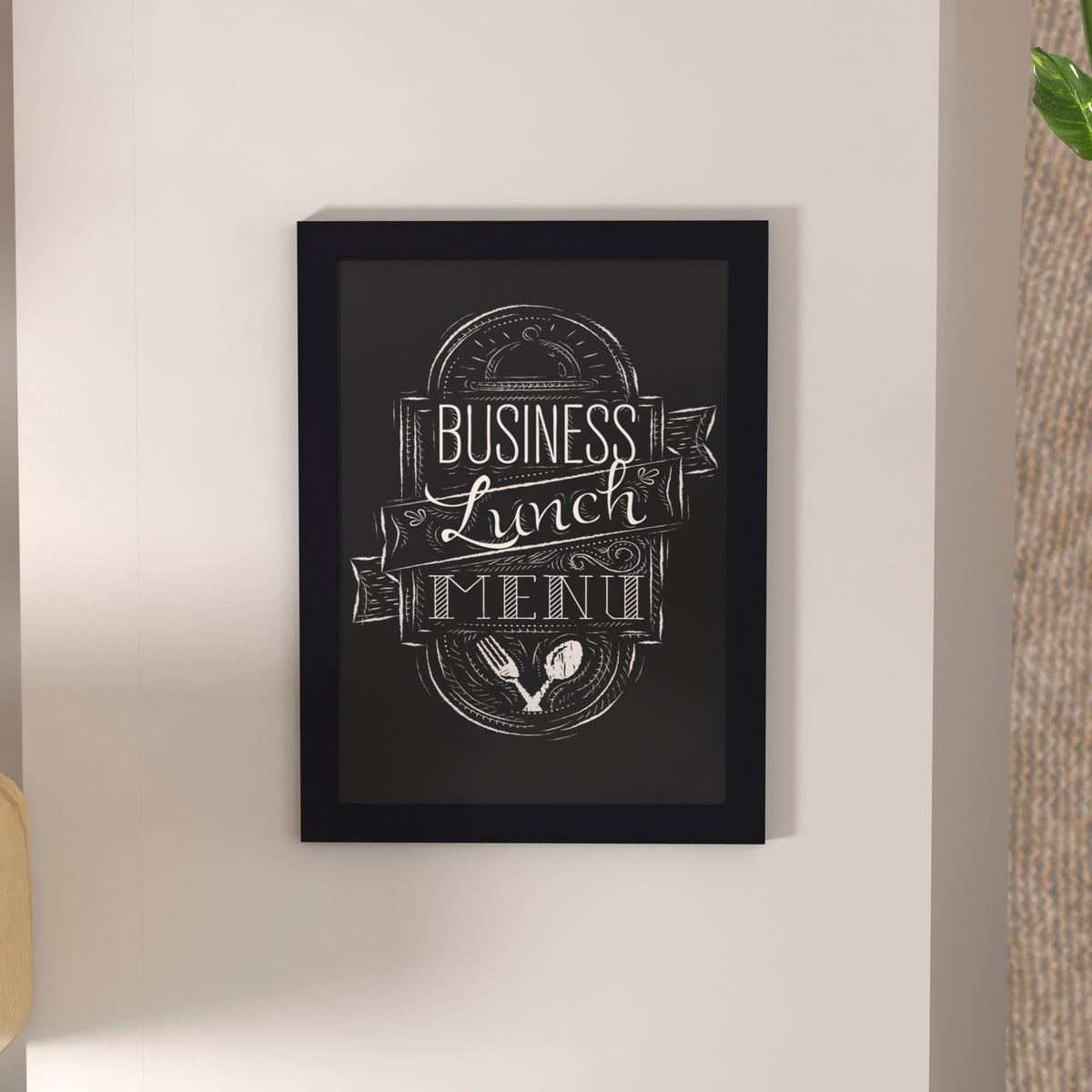 Canterbury 18" x 24" Black Wall Mount Magnetic Chalkboard Sign with Eraser, Hanging Wall Chalkboard Memo Board for Home, School, or Business