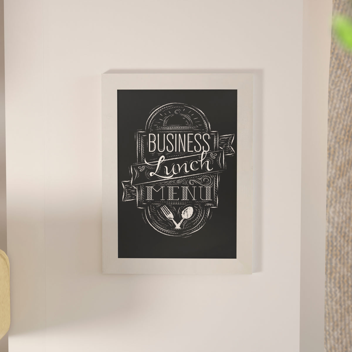 Canterbury 18" x 24" White Wall Mount Magnetic Chalkboard Sign with Eraser, Hanging Wall Chalkboard Memo Board for Home, School, or Business