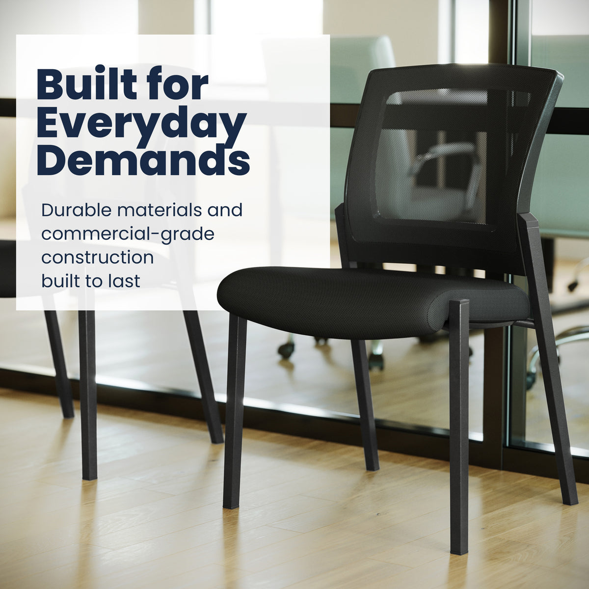 HERCULES Commercial Armless Stackable Side Chair with Black Mesh Seat and Powder Coated Black Steel Frame