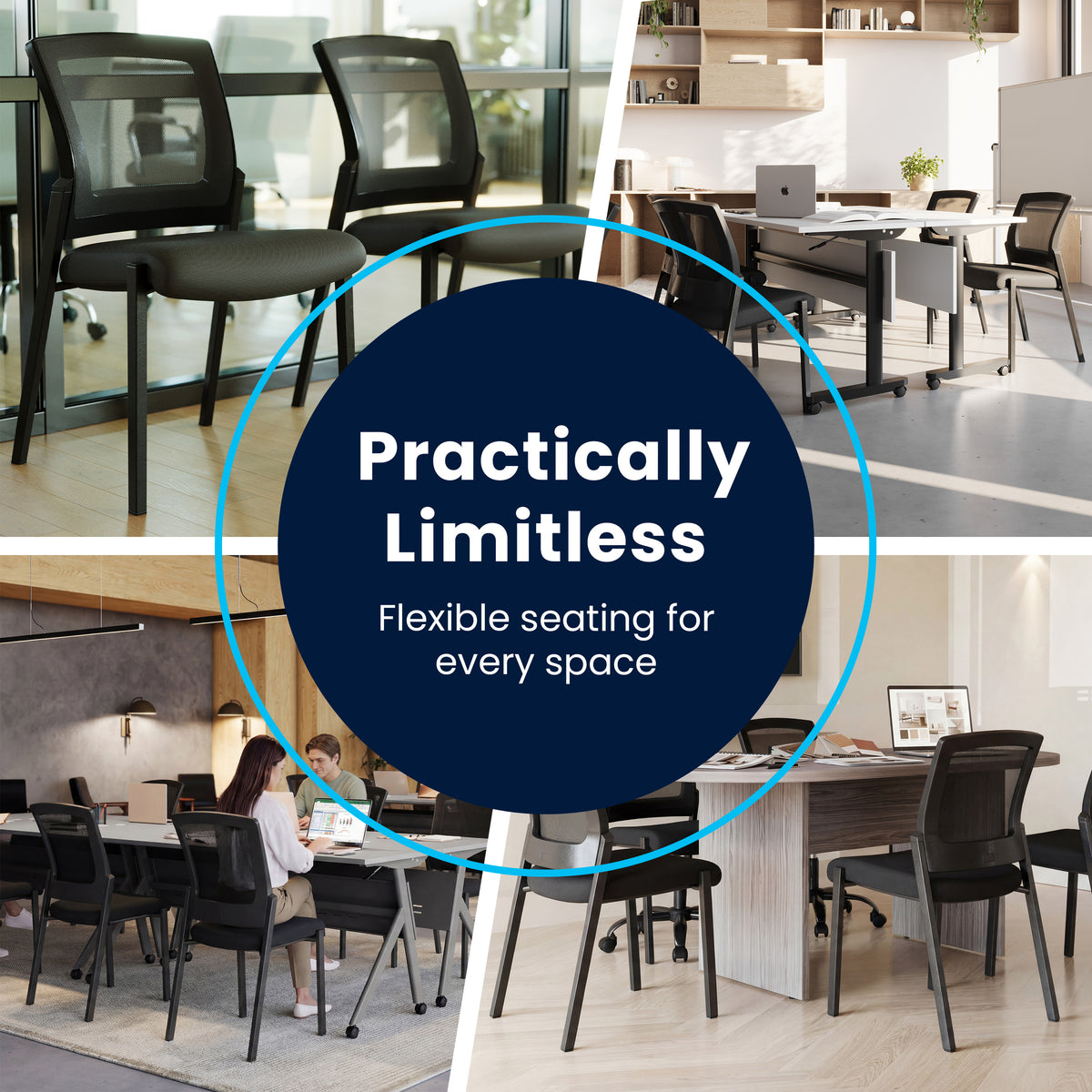 HERCULES Commercial Armless Stackable Side Chair with Black Mesh Seat and Powder Coated Black Steel Frame
