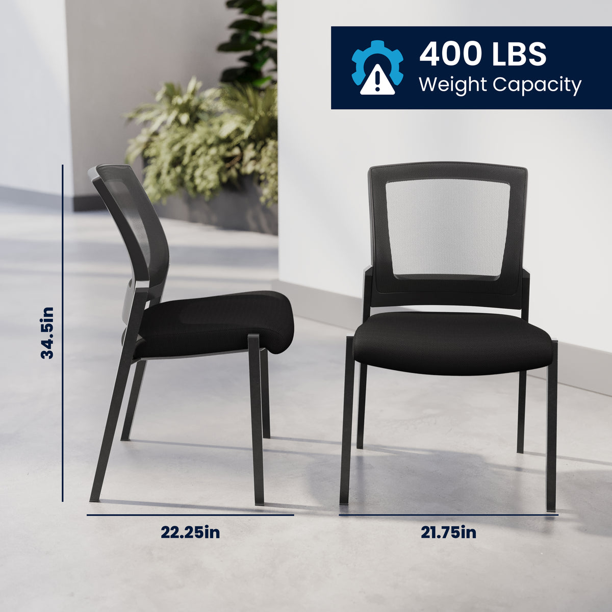 HERCULES Commercial Armless Stackable Side Chair with Black Mesh Seat and Powder Coated Black Steel Frame