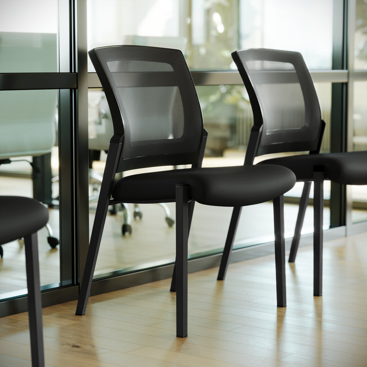 HERCULES Commercial Armless Stackable Side Chair with Black Mesh Seat and Powder Coated Black Steel Frame