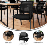 HERCULES Commercial Black Mesh Stackable Side Chair with Arms and Powder Coated Black Steel Frame