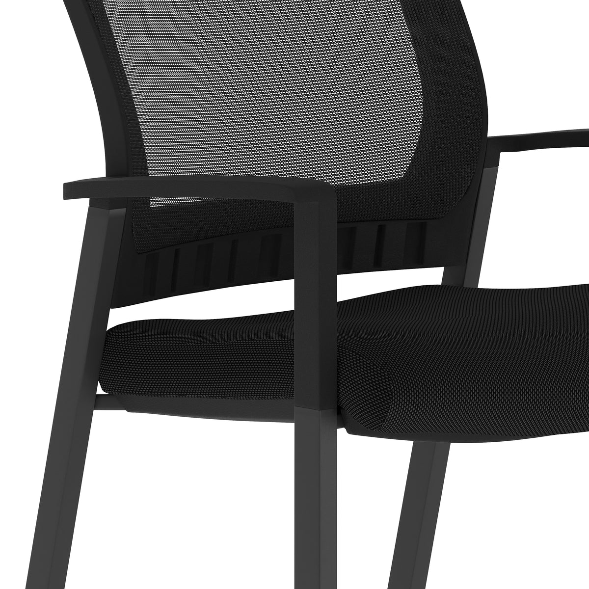 HERCULES Commercial Black Mesh Stackable Side Chair with Arms and Powder Coated Black Steel Frame