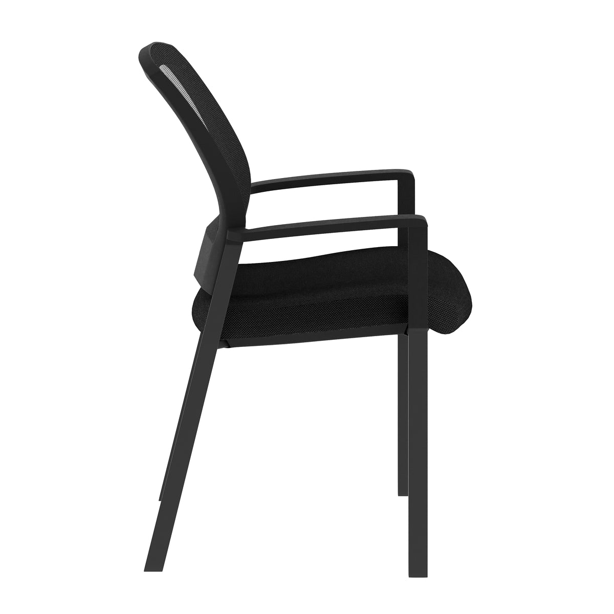 HERCULES Commercial Black Mesh Stackable Side Chair with Arms and Powder Coated Black Steel Frame