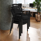 HERCULES Commercial Black Mesh Stackable Side Chair with Arms and Powder Coated Black Steel Frame
