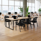 HERCULES Commercial Black Mesh Stackable Side Chair with Arms and Powder Coated Black Steel Frame