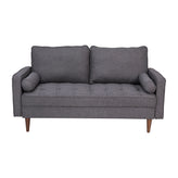 Hudson Mid-Century Modern Loveseat Sofa with Tufted Faux Linen Upholstery & Solid Wood Legs in Dark Gray