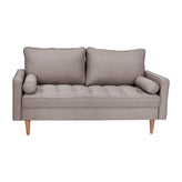 Hudson Mid-Century Modern Loveseat Sofa with Tufted Faux Linen Upholstery & Solid Wood Legs in Slate Gray