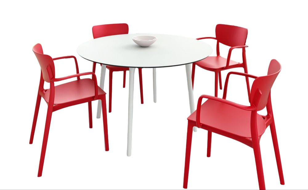 47" Round Lisa Round Outdoor Dining Set with Arm Chairs