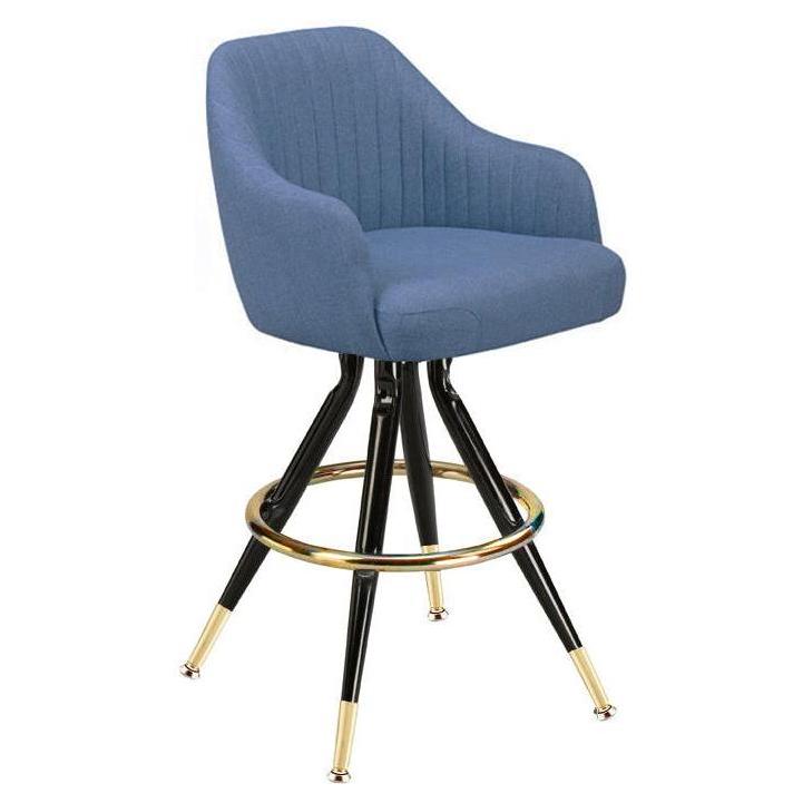 Upholstered Swivel Bar Stool with Brass Accents