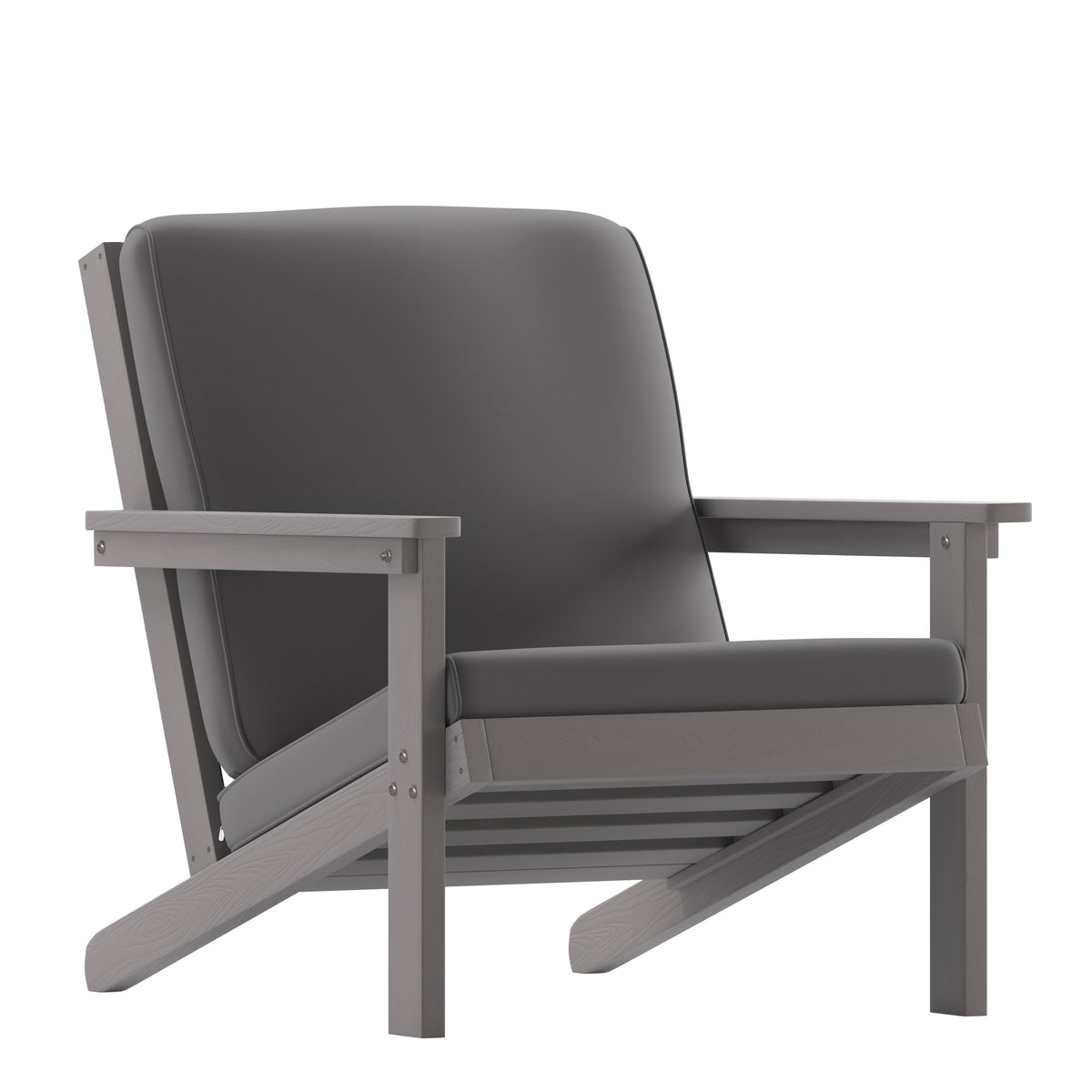Charlestown All-Weather Poly Resin Wood Adirondack Style Deep Seat Patio Club Chair with Cushions, Gray/Gray